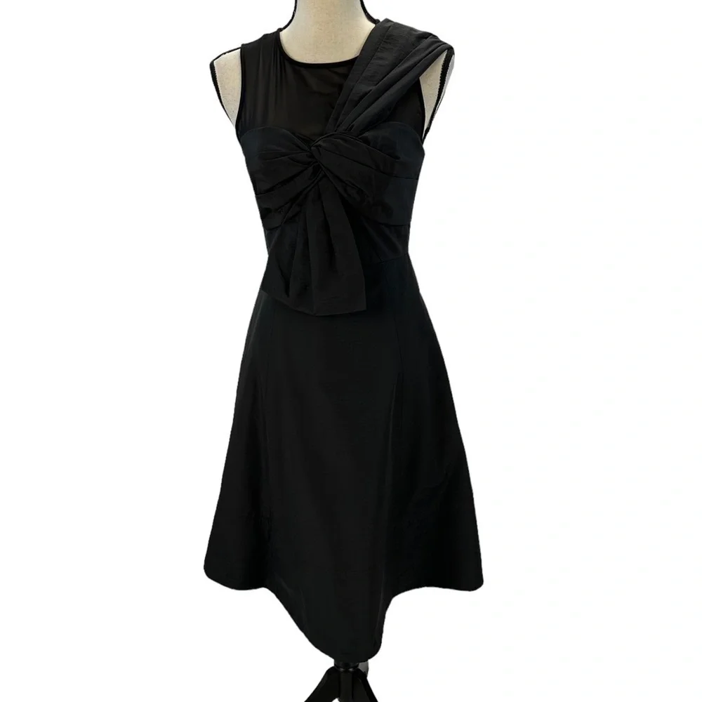 Kate Spade Bow Front Faille Midi Cocktail Dress - Black - size 0